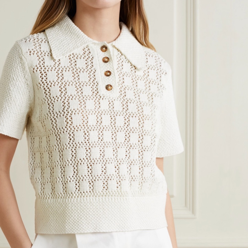 Zimmermann Lyre Open Knit 100% Cotton Polo Shirt